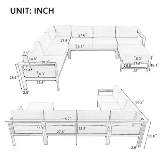 4-Piece Outdoor Patio Conversation Set With Cushions, Metal Modular Sofa Set 4W - ModernLuxe image {2}