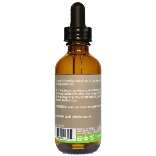 Plantlife Kukui Carrier Oil - Cold Pressed, Non-GMO, and Gluten-Free Carrier Oil for Skin, Hair, and Personal Care image {2}