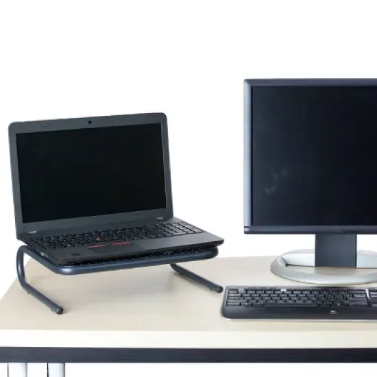 Mind Reader Monitor Stand, Ventilated Laptop Riser, Desktop Organizer, Office, Metal, 14.5"L x 11.25"W x 4.25"H, Black image {2}