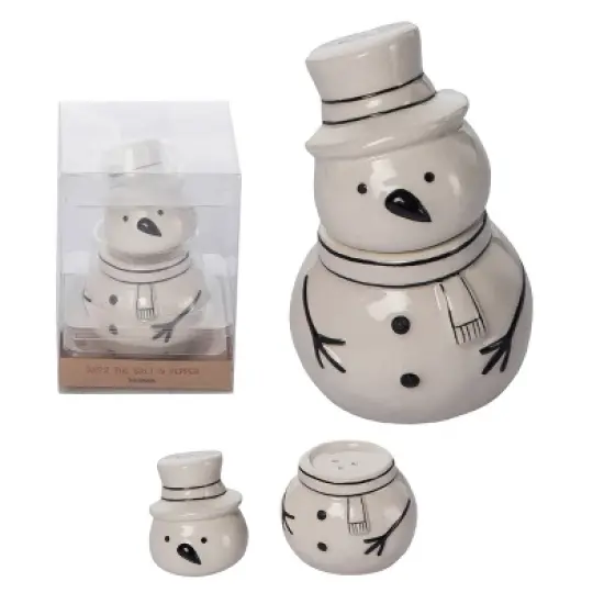 Transpac Dolomite Stacked Snowman Salt and Pepper Shaker Set Ceramic Christmas Decor for Holiday Dining and Gift Giving image {2}