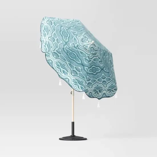7.5'x7.5' Decorative Trim Scalloped Outdoor Market Umbrella Blue - Opalhouse&trade; designed with Jungalow&trade; image {2}