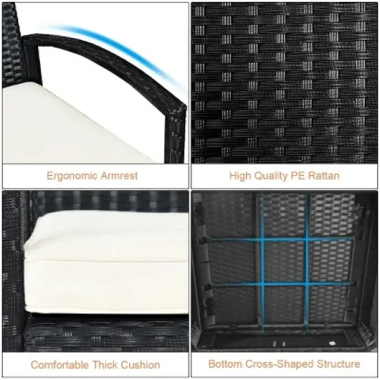 Costway 3PCS Patio Rattan Furniture Set Table & Chairs Set with Thick Cushions Garden image {8}