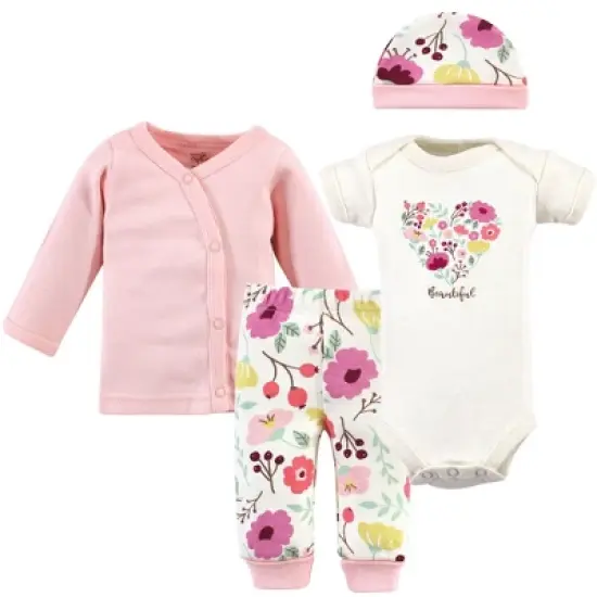 Touched by Nature Baby Girl Organic Cotton Preemie Layette 4pc Set, Botanical, Preemie image {5}