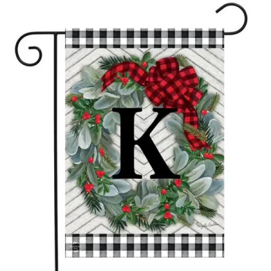 Briarwood Lane Winter Garden Flag 12x18 For Outdoor Winter Wreath Monogram Letter K For Winter Garden Flag Flags For Outside image {1}