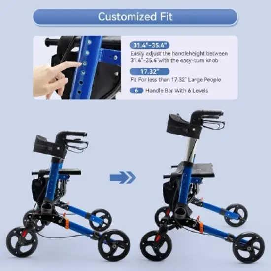 Topteng Four Wheel Walker Rollator with Adjustable Seat image {2}