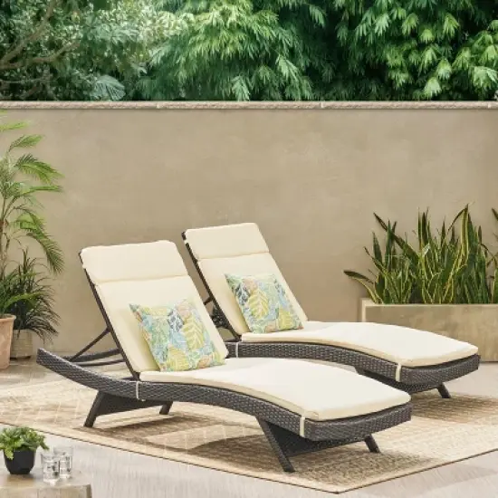 Christopher Knight Home Salem Outdoor Wicker Armless Adjustable Chaise Lounges with Cushion (Set of 2) image {1}