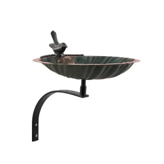 14.25" Scallop Shell Birdbath with Wall Mount Bracket Antique Brass Plated - ACHLA Designs: Weather-Resistant Aluminum Patio Decor image {3}