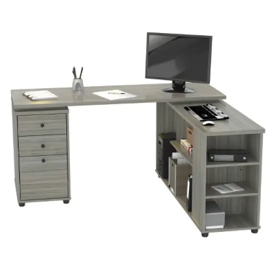 L Shaped Computer Workstation Gray - Inval image {6}