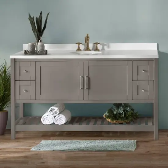 Alaterre Furniture 60" Bennet Vanity Cabinet Gray: Wood Composite, Freestanding Base, 34" Height image {7}