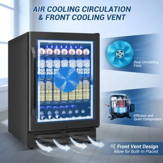 Velivi 24 Inch Beverage Refrigerator, 5.2 Cu. Ft. Drink Refrigerator with Glass Door image {3}