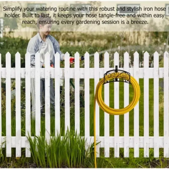 Gardenised Metal Wall-Mount Classic Swirl Hose Holder Heavy-Duty Outdoor Hanger and Water Hose Organizer with Sturdy Reel Hooks & Screw image {2}