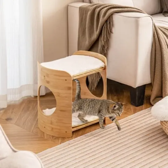 Costway 2-tier Cat Tower for Indoor Cats with Double Beds Removable & Washable Cushions image {3}