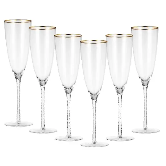 Berkware Luxurious Long Twisted Stem Champagne Flutes with 14k Gold Rim - 10.6oz image {13}