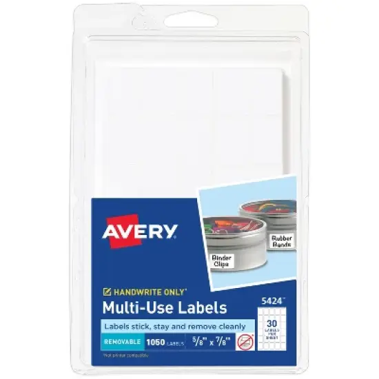 Avery Multi-Use Removable Labels, 5/8" x 7/8", White, Non-Printable, 1,050 Blank Labels Total (5424) image {5}