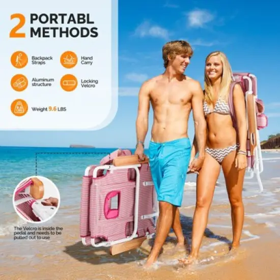Karl Home Pink Aluminum Folding Beach Chair(Set of 1) image {2}