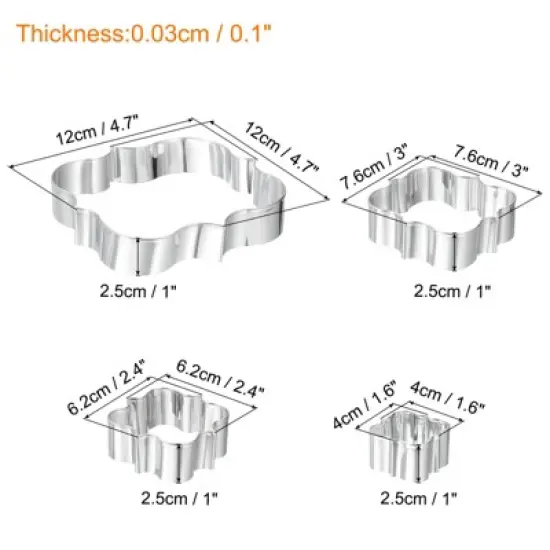 Unique Bargains Versatile Rust-proof Durable Dishwasher Safe Cookie Cutter Set Silver Tone 4 Pcs image {1}