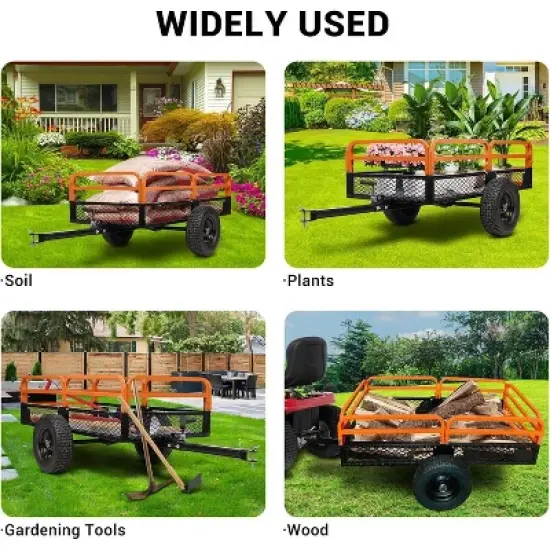 Acekool 1600 Lbs Steel Garden Cart, Heavy Duty Yard Utility Wagon with Dual Dump Modes, All-Terrain Wheels, Universal Hitch for Lawn Farm image {6}