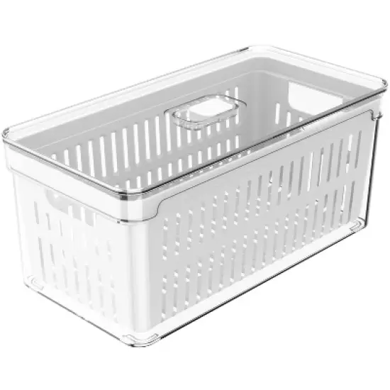 OU Fridge Organizer Bin with Drain Basket & Vented Lid, 5.3qt Clear Stackable Refrigerator Storage Bin, Produce Kitchen Storage Container, BPA Free image {12}