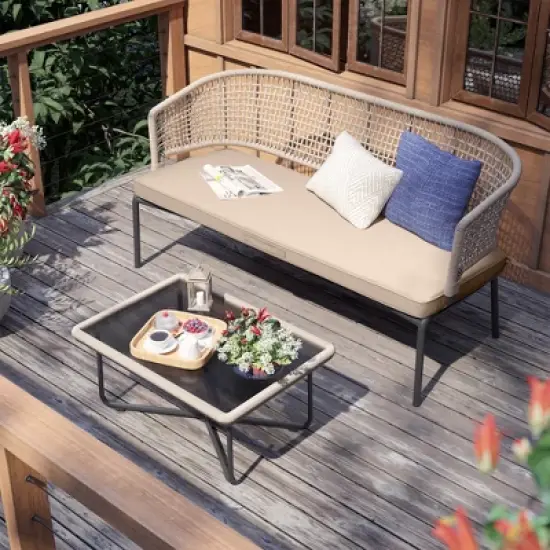 Pellebant Patio Bench Cushion with Ties Water Resistant Fabric Durable Thicken Memory Foam for Loveseat Couch Porch Swing image {7}