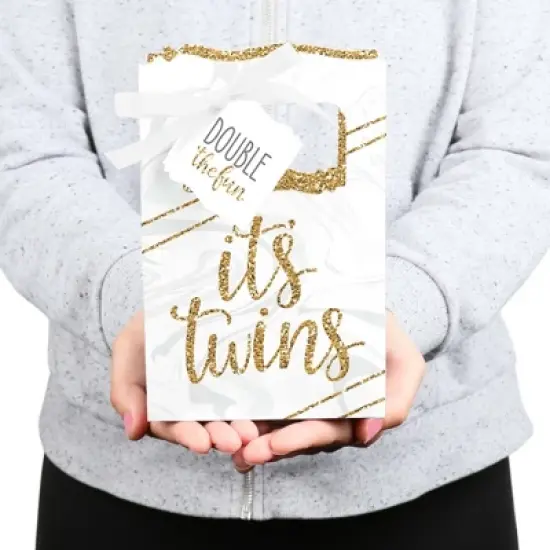 Big Dot of Happiness It's Twins - Gold Twins Baby Shower Favor Boxes - Set of 12 image {3}