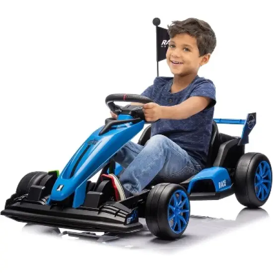 24V Kids Ride on Go Kart, 7.5mph Variable High Speed Drifting Car, 7ah Battery 200W*2 Motors,Ajustable Legroom for Kids Grows, Blue image {6}