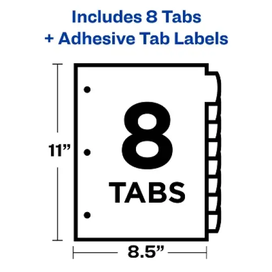 Avery Ultralast Big Tab Plastic Dividers for 3 Ring Binders, 8-Tab Set, Multicolor with White Labels, 1 Set (24901) image {4}