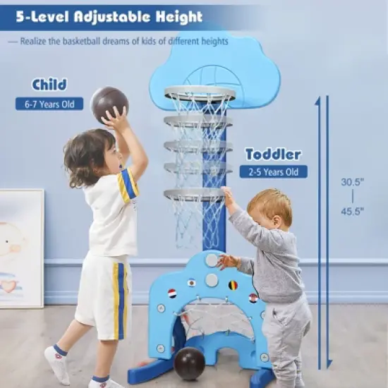 3-in-1 Kids Basketball Hoop Set Adjustable Sports Activity Center w/ Balls Blue\Green\White image {5}