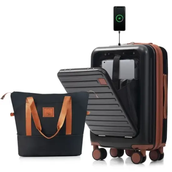 KWPZQEB 2 Piece Luggage Set Carry on Suitcase with ABS Hardshell, Spinner Wheels & TSA Lock, Cup Holder image {7}
