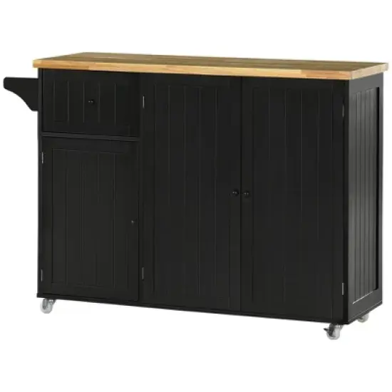 HOMCOM Triple-Cabinet Rolling Kitchen Island on Wheels, Kitchen Cart with Storage Shelf Adjustment, Rolling Utility Cart Wood, Big Drawer, Black image {3}