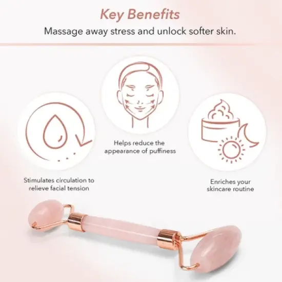 Zoe Ayla Rose Quartz Gua Sha and Roller Set, Skin Care Face Massager, 2 Pcs image {1}