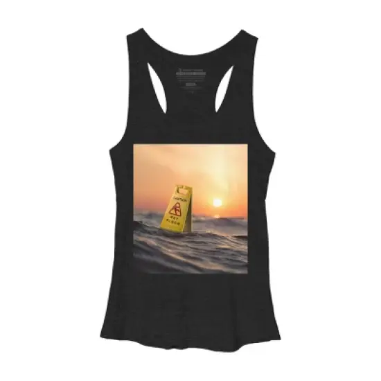 Women's Design By Humans Caution Wet Floor Floating In Ocean By Bomdesignz Racerback Tank Top image {2}