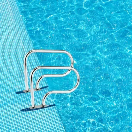 Costway Swimming Pool Hand Rail Stainless Steel Ladder Handrail Stair Rail w/ Base Plate image {3}