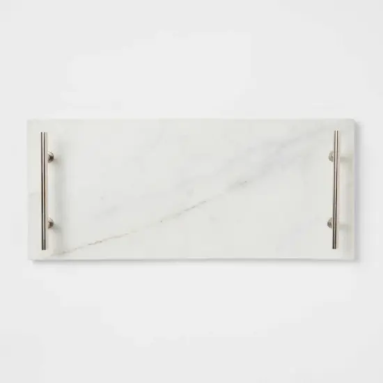 14" x 6" Marble Serving Tray with Metal Handles White - Threshold&trade; image {2}