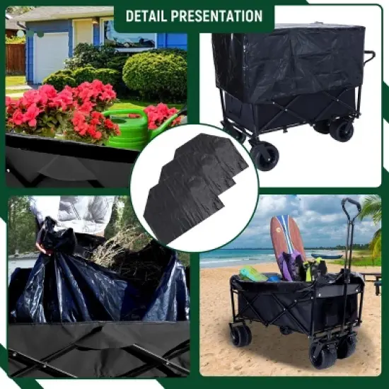 YONWAY Foldable Beach Wagon Cart  Loading Capacity 440lbs,with Strapping System and 3pcs Plastic Liner Bag for Camping Shopping image {3}