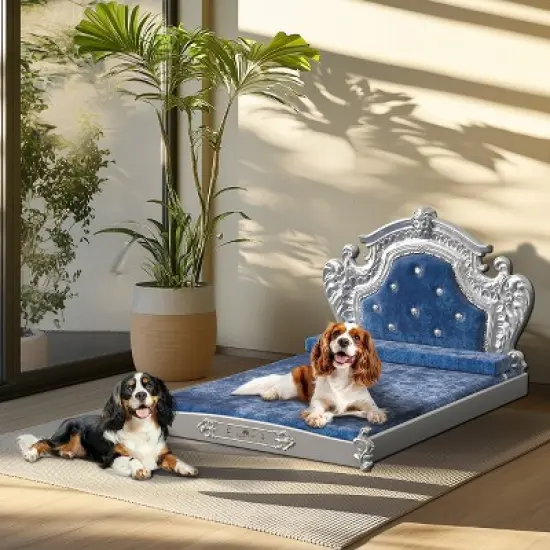 Artloge Luxury Pet Bed High-end Dutch Velvet Dog Bed Noble Pet Dog Cat Sofa Upholstered Cat Couch  with Washable Cover & Carved Headboard image {7}