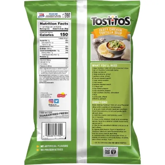 Tostitos Hint Of Lime Tortilla Chips - 11oz image {1}