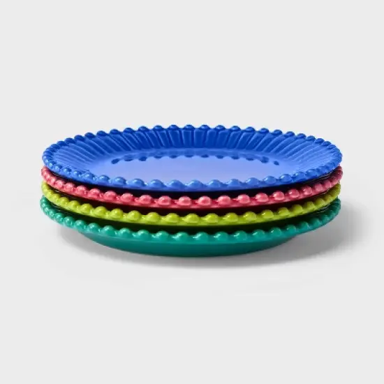 4pc Beaded Stoneware Appetizer Plate Set Pink/Teal/Light Green/Blue - Tabitha Brown for Target: Microwave & Dishwasher Safe image {2}