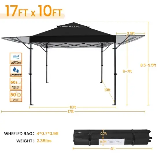 Yaheetech 10x17ft Pop-up Gazebo Canopy with Double Awnings image {2}