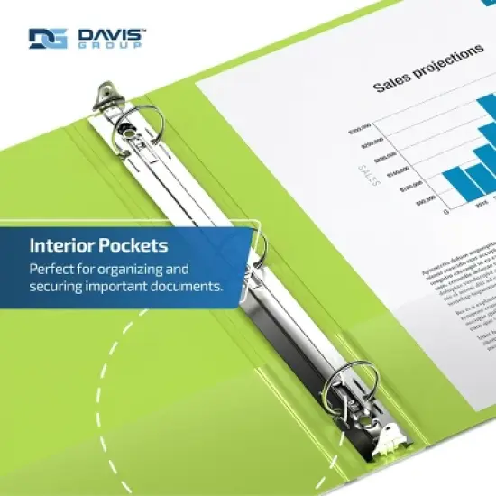 Davis Group 6pk 1.5" Premium Economy Round Ring Binders Lime Green: Hard Cover, 275 Sheet Capacity, 2 Pockets, Polypropylene image {5}