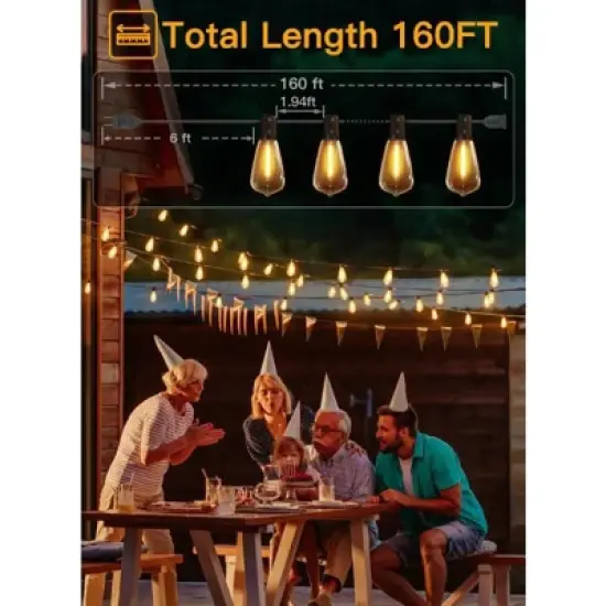Ollny ST38 Warm White Outdoor Patio Lights (80 Bulbs, IP45 Waterproof, Connectable, 2200k) image {1}
