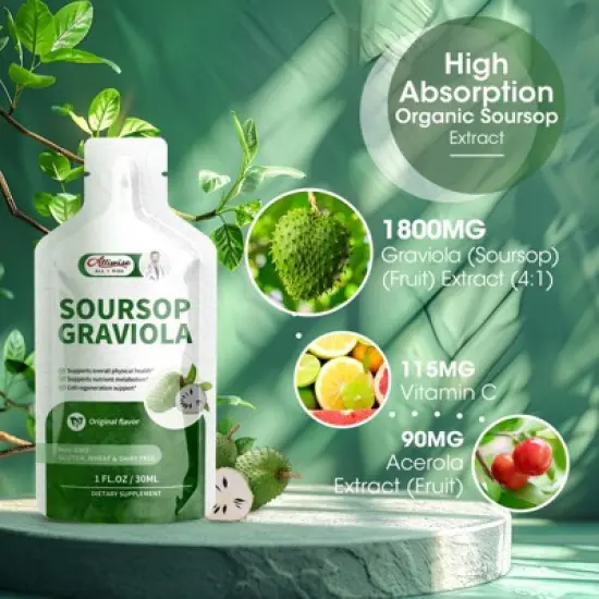 Alliwise Soursop Graviola Liquid for Immune Boost, High Absorption Soursop Bitters Drink/Oral Solution - 10 FL OZ image {1}