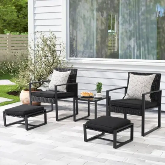Sunsitt 5pc Steel Wicker Outdoor Patio Conversation Bistro Set image {1}