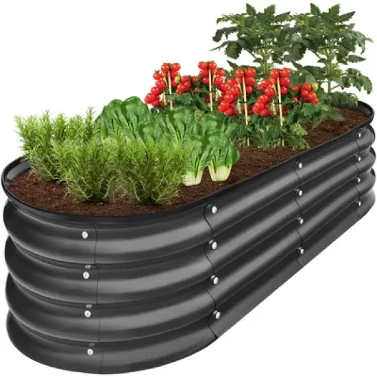 Best Choice Products 4x2x1ft Outdoor Raised Metal Oval Garden Bed, Planter Box for Vegetables, Flowers image {7}