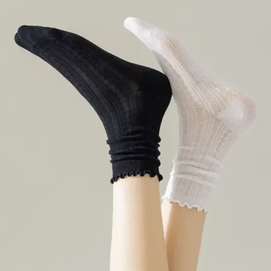 Anna-Kaci Women's Ribbed Crew Socks with Ruffle Lettuce Trim Soft Stretch Knit Comfortable Everyday 5-Pack image {4}