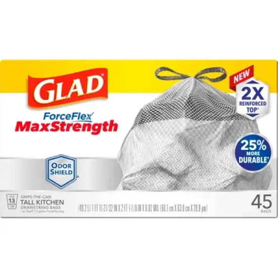 Glad ForceFlex MaxStrength Drawstring Odor Shield Trash Bags - 13gal - 45ct image {14}