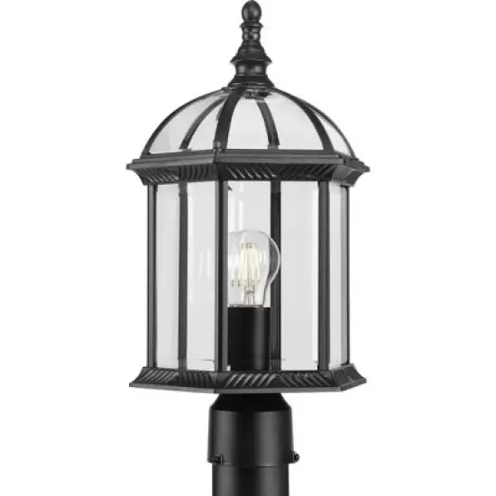 Progress Lighting Dillard 1-Light Outdoor Post Lantern in Textured Black with Clear Beveled Glass image {1}