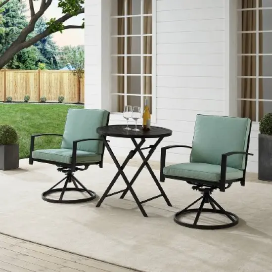 3pc Kaplan Outdoor Steel Bistro Set Mist/Bronze - Crosley image {1}