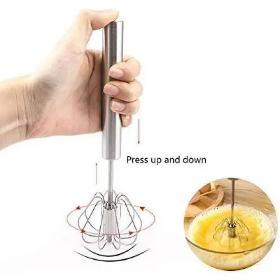 Smart Tech Stainless Steel Semi-automatic Egg Whisk - 3PCS Hand Push Rotary Whisk Blender image {2}