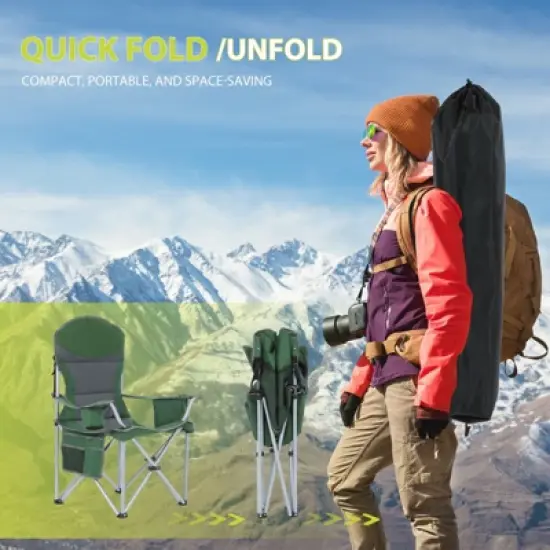 Portable Outdoor Camping Chair with Armrests, Built-in Cooler Bag, Cup Holder & Storage Pocket for Travel & Picnics image {6}