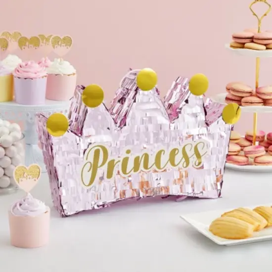 Blue Panda Small Princess Crown Pinata for Girls Birthday Party Supplies, Princess Party Decorations, Pink Foil, 16 x 10.5 In image {1}